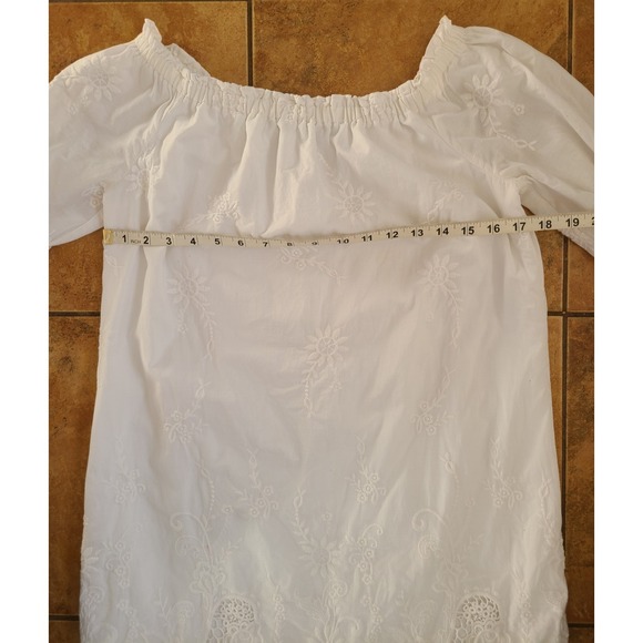 Ambercrombie Dress Womens Sz Sm White Off Shoulder Floral Embroidery Peasant - Picture 7 of 8